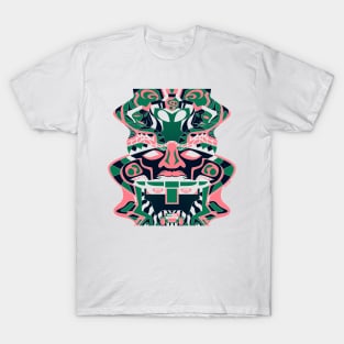 red crimson alien totem in olmec head of the golden saints ecopop pattern art T-Shirt